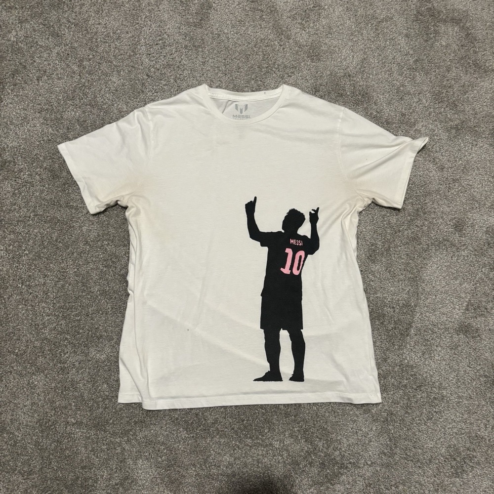 Vintage Messi Collection White Silhouette Graphic Short Sleeve T Shirt Size XL